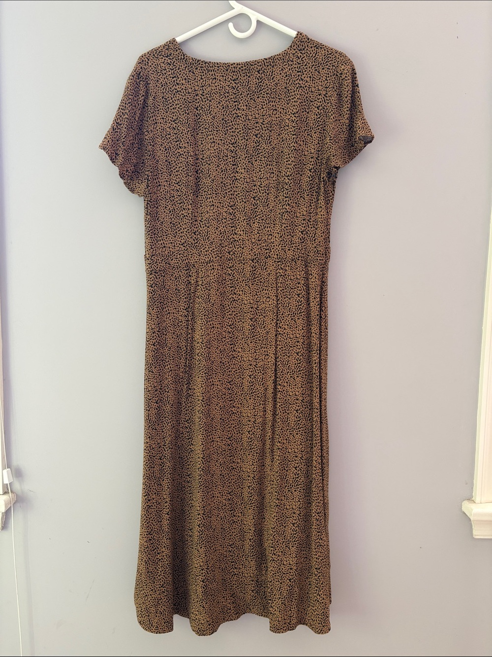 LOFT Brown Printed Midi Dress with Tie Waist - Picture 5 of 7